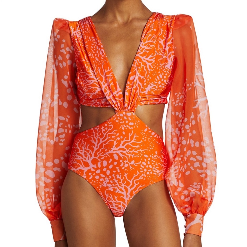 PatBo Coral Print Cutout Bodysuit